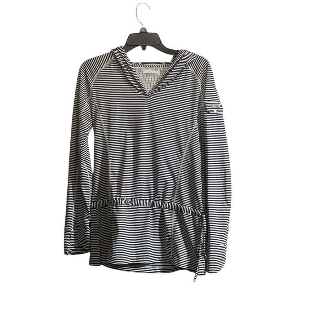 Columbia Hoodie Medium Navy Blue Striped Athleisure Lightweight Nautical